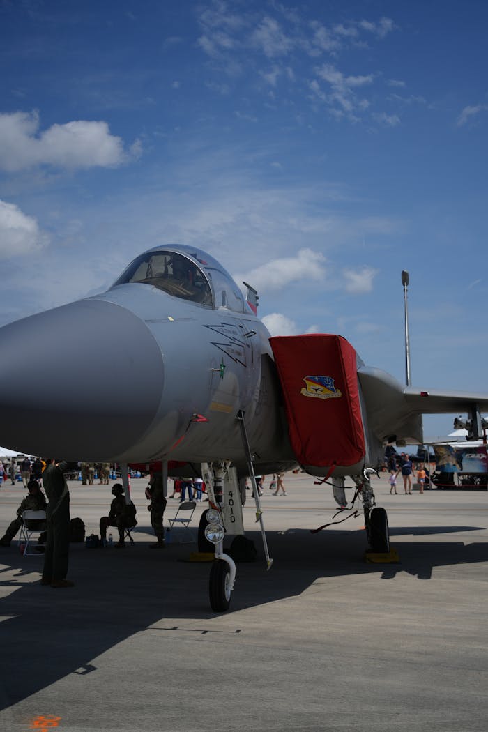 Close-up of a fighter jet on display at an airshow in Hampton, Virginia.
